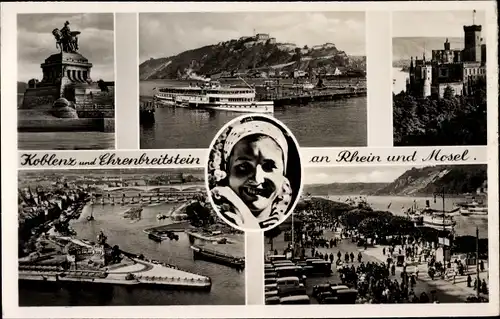 Ak Ehrenbreitstein Koblenz am Rhein, Deutsches Eck, Kaiser-Wilhelm-Denkmal