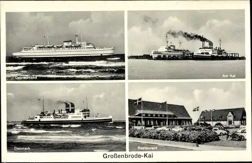 Ak Großenbrode in Ostholstein, Restaurant, Am Kai, Dampfer Deutschland Danmark