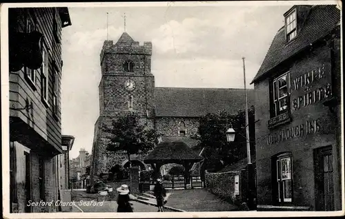 Ak Seaford South East England, Church, Wines and Spirits Old Plouch Inn