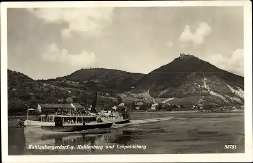 Ak Wien 19 Döbling Kahlenbergerdorf, Kahlenberg, Leopoldsberg, Dampfer auf der Donau