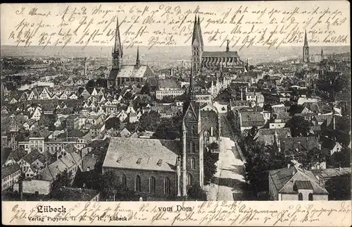 Ak Lübeck Hansestadt, Blick vom Dom über die Stadt, Panorama