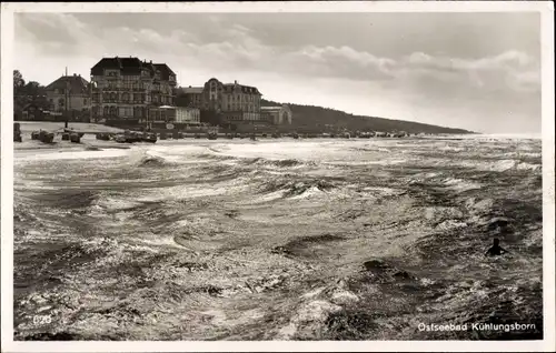 Ak Ostseebad Kühlungsborn, Blick von der See zum Strand, Hotels