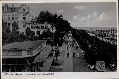 Ak Seebad Bansin, Promenade mit Strandhotel, Modewaren