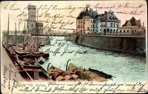 Litho Köln am Rhein, Hafenbild