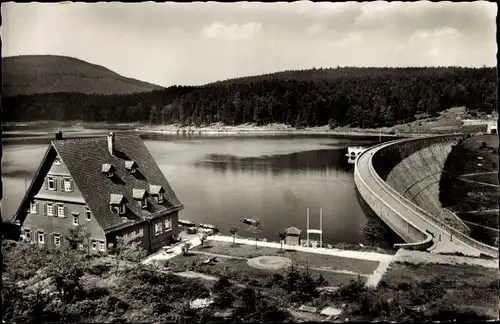 Ak Forbach im Murgtal Baden Württemberg, Schwarzenbach Talsperre, Hotel am Ufer des Stausee