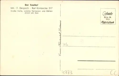 Ak Möhnesee in Westfalen, Möhnetalsperre, Der Seehof, Segelboot, Passagierschiff