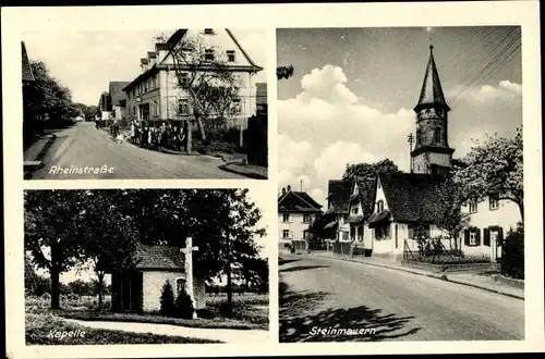 Ak Steinmauern in Baden Württemberg, Rheinstraße, Kapelle, Ortspartie