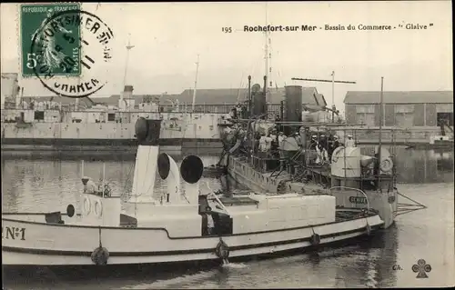 Ak Rochefort sur Mer Charente Maritime, Bassin du Commerce, Glaive, Französisches Kriegsschiff