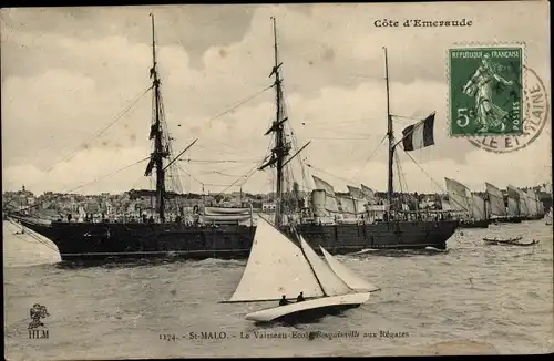 Ak Saint Malo Ille et Vilaine Bretagne, Bougainville Französisches Kriegsschiff