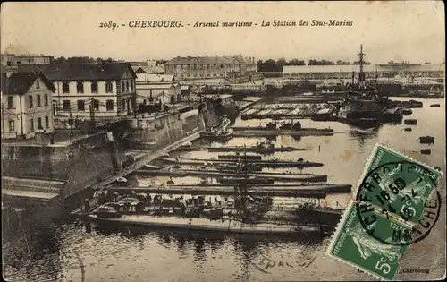 Ak Cherbourg Manche, arsenal Maritime, la Station des sous-marins