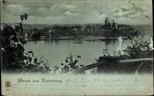 Mondschein Ak Ratzeburg im Herzogtum Lauenburg, Blick auf die Stadt