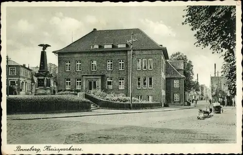 Ak Pinneberg in Holstein, Kreissparkasse, Straßenpartie, Denkmal