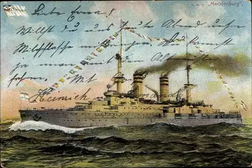 Ak Deutsches Kriegsschiff, SMS Mecklenburg, Linienschiff, Kaiserliche Marine