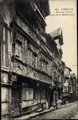 Ak Lisieux Calvados, Rue aux Fevres, Manoir de la Salamandre