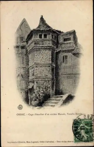 Ak Orbec Calvados, Cage d'escalier d'un ancien Manoir