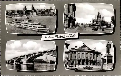 Ak Mainz am Rhein, Salondampfer, Brücke, Denkmal, Staatstheater