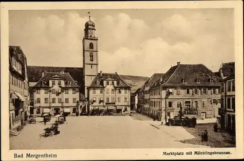 Ak Bad Mergentheim, Marktplatz mit Milchlingsbrunnen