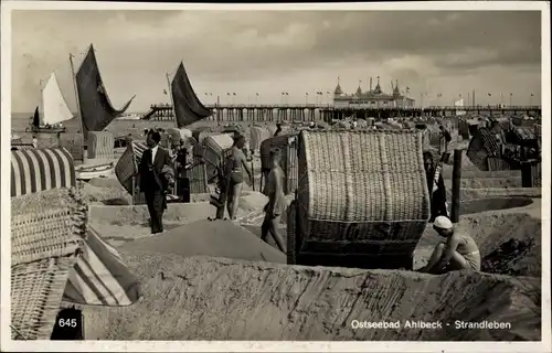 Ak Seebad Ahlbeck Usedom, Strandleben, Strandkörbe, Seebrücke