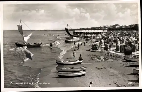 Ak Seebad Ahlbeck Usedom, Strandleben, Strandkörbe, Boote