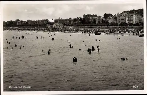 Ak Ostseebad Bansin Heringsdorf auf Usedom, Strand und Hotels vom Meer aus gesehen