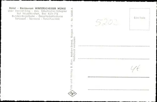 Ak Hennef Siegburg im Rhein Sieg Kreis, Hotel, Restaurant Winterscheider Mühle, Schumacher Schepler