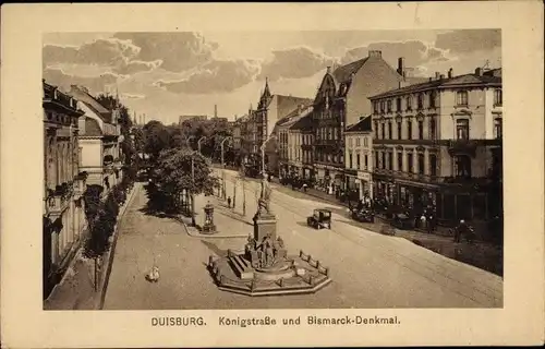 Ak Duisburg im Ruhrgebiet, Königstraße, Bismarckdenkmal