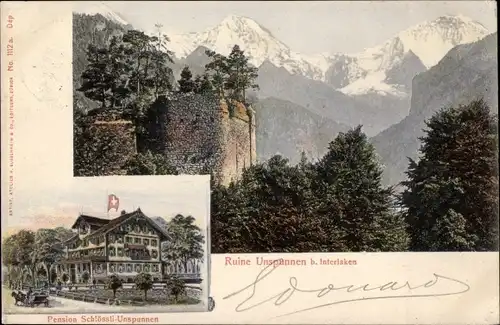 Ak Interlaken Kanton Bern Schweiz, Ruine Unspunnen, Pension