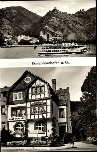 Ak Kamp Bornhofen Rhein Lahn Kreis, Rheinpartie, Passagierdampfer, Haus Schauren