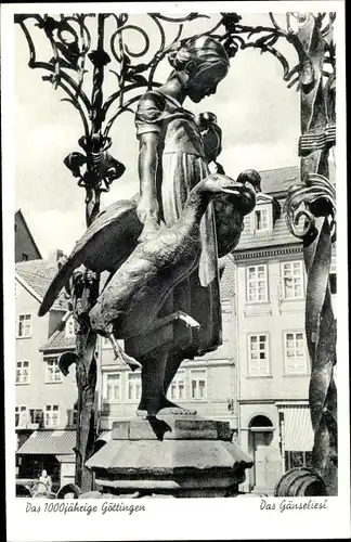 Ak Göttingen in Niedersachsen, Gänseliesl, Brunnendetail