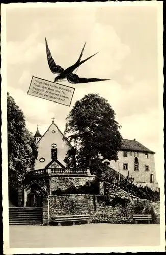 Ak Großheubach am Main Unterfranken, Kloster Engelberg, Schwalbe mit Gruß