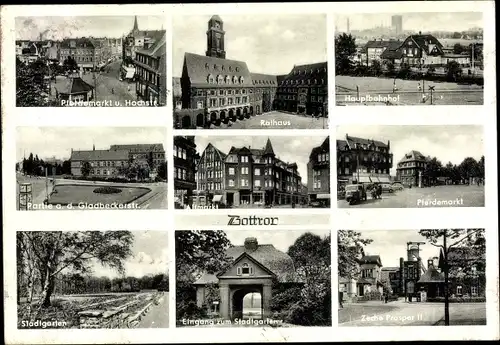 Ak Bottrop im Ruhrgebiet, Rathaus, Gladberger Straße, Zeche Prosper II, Stadtpark, Pferdemarkt