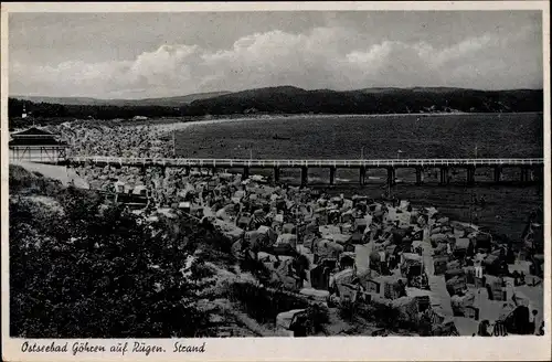 Ak Ostseebad Göhren auf Rügen, Strandpanorama, Seebrücke