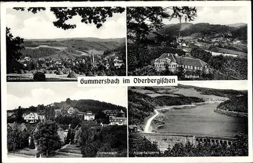 Ak Gummersbach im Oberbergischen Kreis, Gesamtansicht, Rathaus, Aggertalsperre, Grotenbach