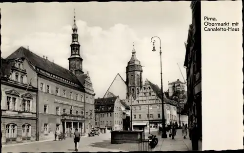 Ak Pirna an der Elbe, Obermarkt mit Canaletto Haus