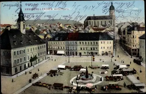 Ak Annaberg Buchholz Erzgebirge, Marktplatz, Brunnen, Kirche, Rathaus, Zieher 2308