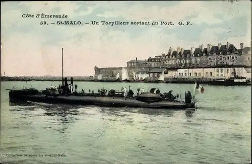 Ak St. Malo Ille-et-Vilaine, Un Torpilleur sortant du Port, Torpedoboot