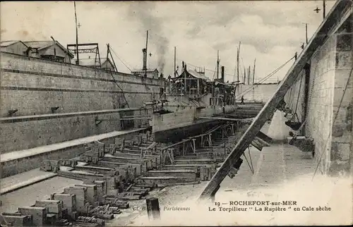 Ak Rochefort sur Mer Charente Maritime, torpilleur La Rapière en cale sèche