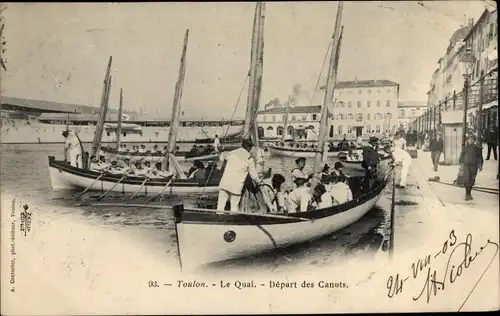 Ak Toulon Var, Le Quai, Depart des Canots