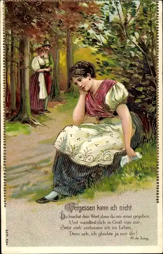 Litho Vergessen kann ich nicht, Liebeskummer, Gedicht