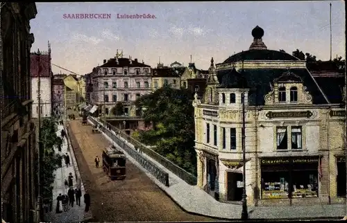 Ak Saarbrücken, Blick auf die Luisenbrücke, Straßenbahn