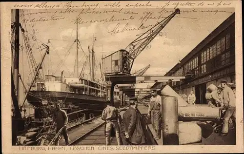 Ak Hamburg Mitte Altstadt, Hafen, Löschen eines Seedampfers