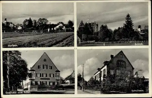 Ak Hurlach Landkreis Landsberg am Lech, Gasthaus zum Adler, Schloss, Schulhaus