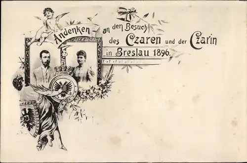 Ak Wrocław Breslau Schlesien, Besuch Zar Nikolaus II. von Russland und Zarin 1896