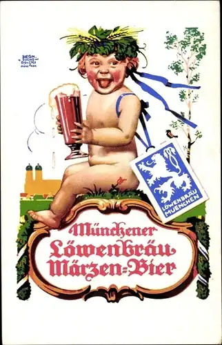 Künstler Ak Löwenbräu München, Märzen Bier, Reklame