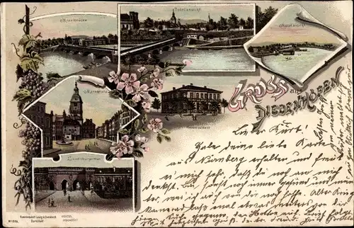 Litho Thionville Diedenhofen Lothringen Moselle, Moselbrücke,Marktplatz,Luxemburger Tor,Gouvernement