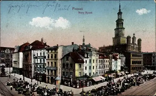 Ak Poznań Posen, Alter Markt mit Rathaus