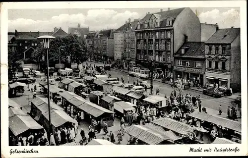 Ak Gelsenkirchen im Ruhrgebiet, Markt mit Hauptstraße