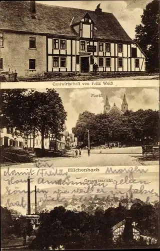 Ak Hilchenbach in Westfalen, Gastwirtschaft, Markt, Gesamtansicht