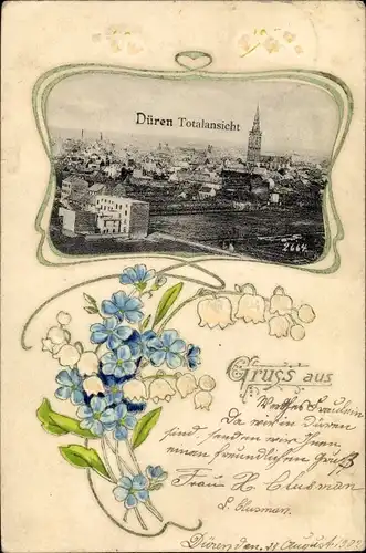 Präge Passepartout Ak Düren im Rheinland, Gesamtansicht