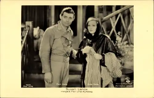 Ak Schauspieler Greta Garbo und Clark Gable, Susan Lenox, Helga's Fall und Aufstieg, Filmszene